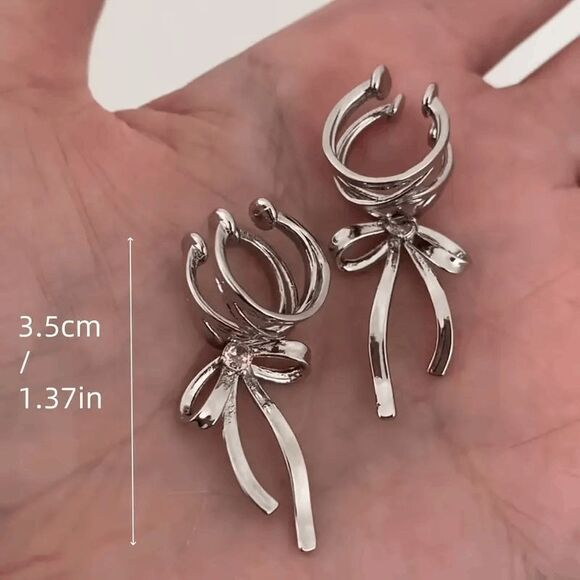 Boho Pink Diamond Ribbon Ear Cuffs - Picture 5 of 6